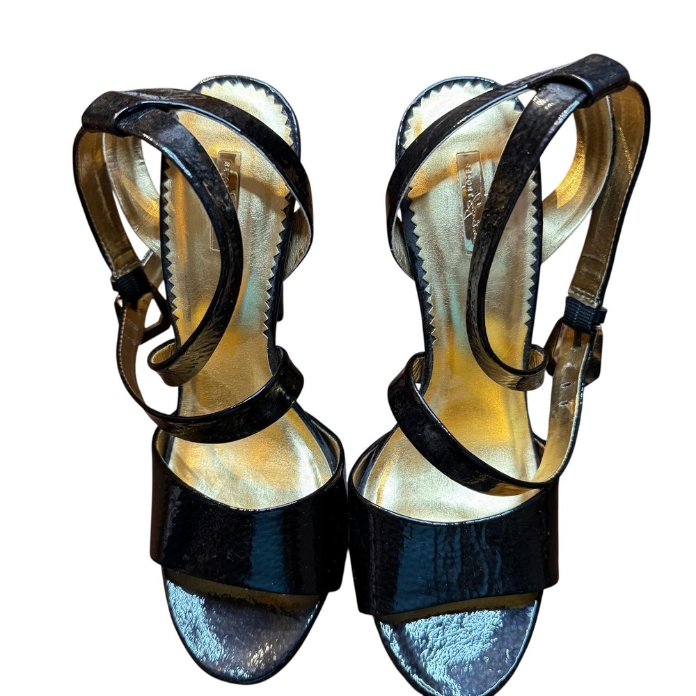 Report Signature Sandals Womens Black Strappy‎ Ankle Strap High Heel Leather